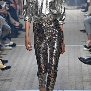 Isabel Marant Metallic and Red Sequin silver pattern pant